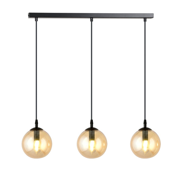 Cosmo 3-light pendant, black, amber glass