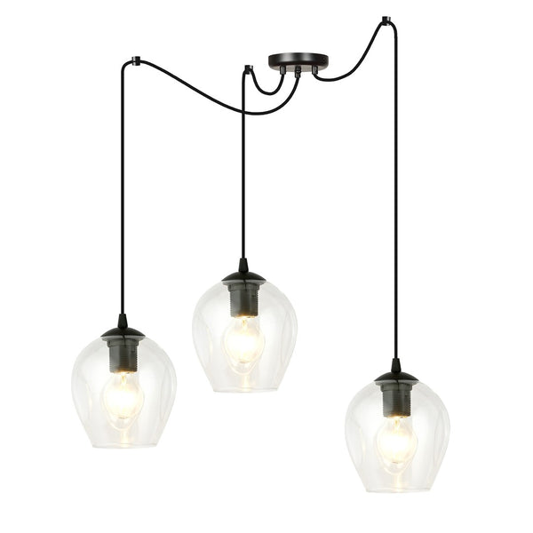 Level 3 pendant light, black, clear glass