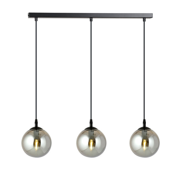 Cosmo 3-light pendant, black, graphite glass