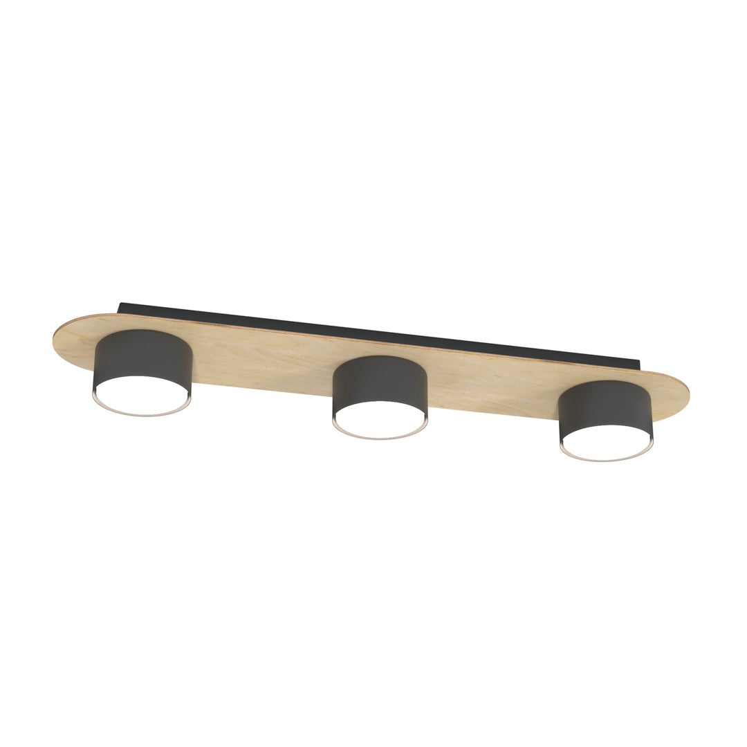 Diaz 3-light ceiling light, black and wood