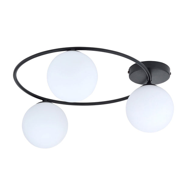 Sopra 3-light ceiling light, black, opal glass