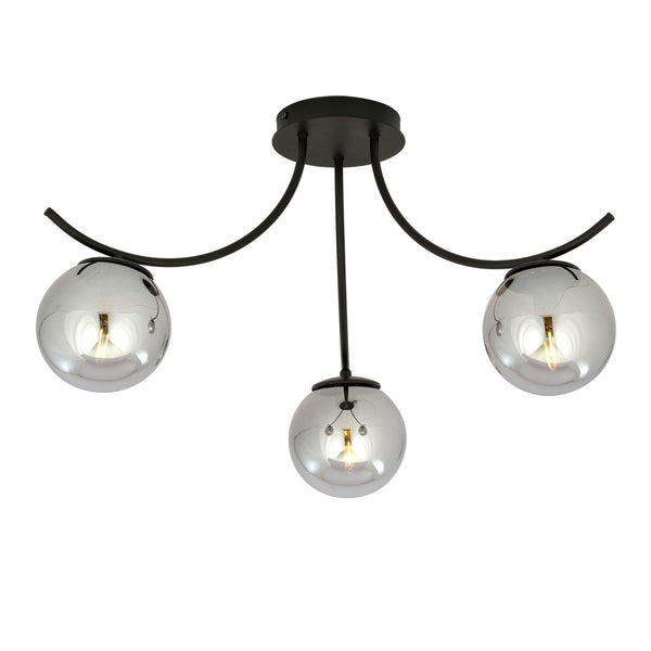 Boston 3-light ceiling light, black, graphite glass