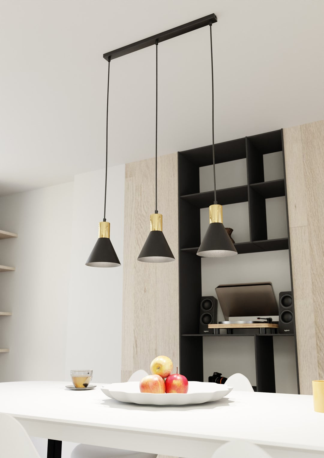 Rosa 3-light black pendant lamp