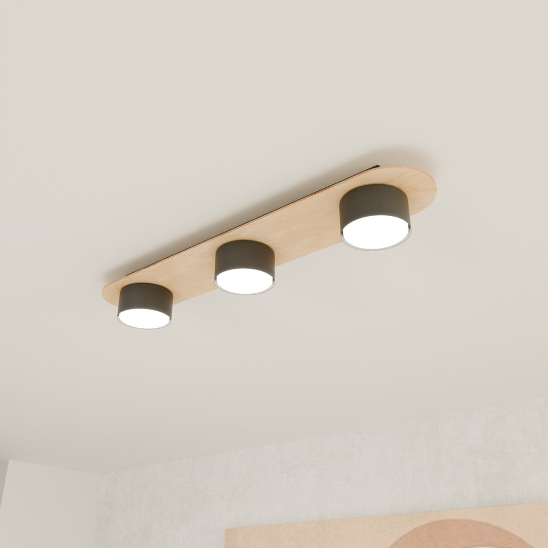 Diaz 3-light ceiling light, black and wood