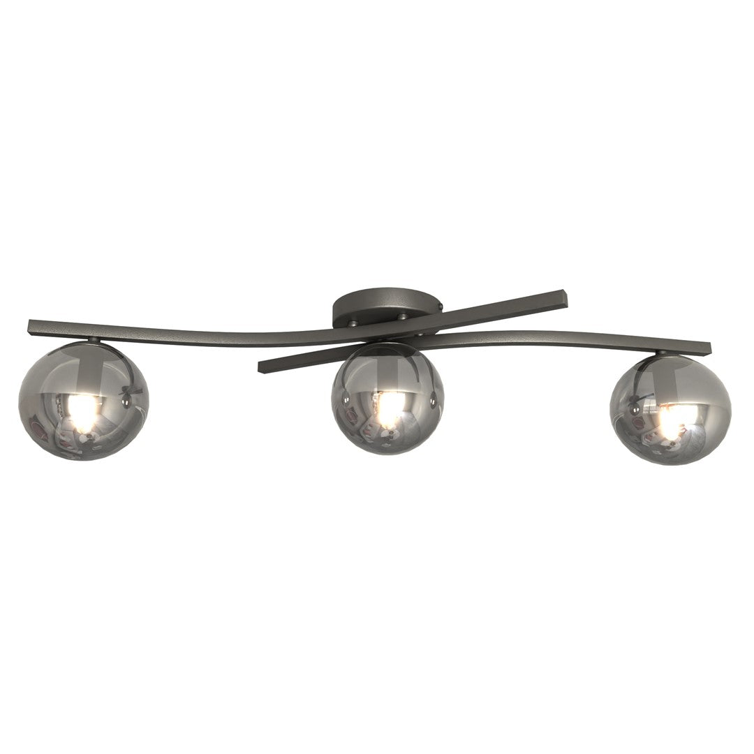 Opus 3-light ceiling light, black, graphite glass