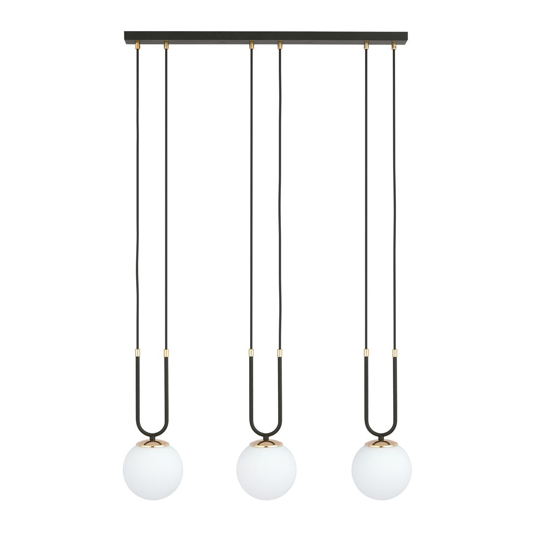 Glam 3-light pendant, black, opal glass
