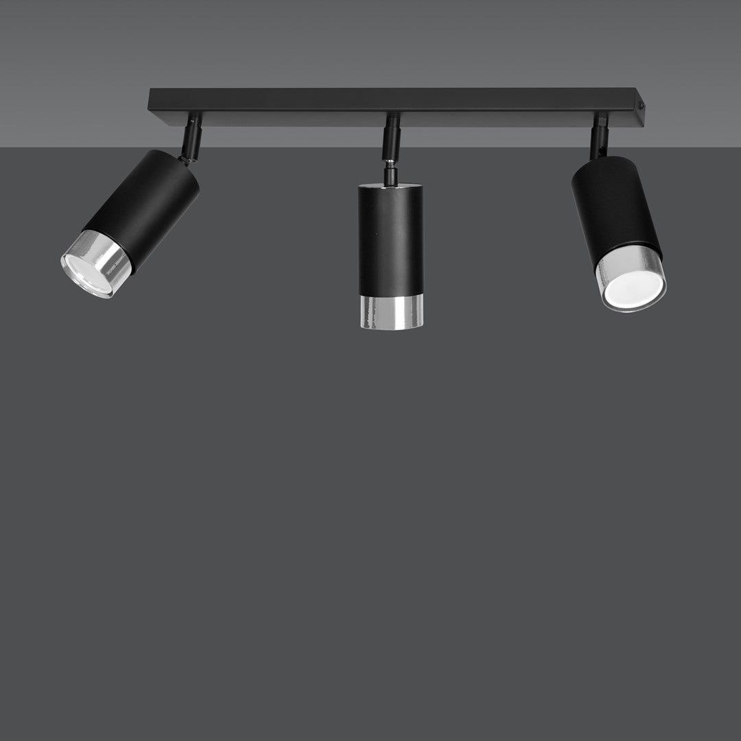 Hiro 3-light ceiling light, black and chrome