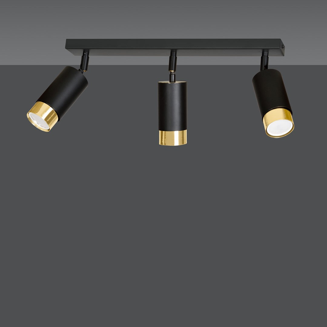 Hiro 3-light ceiling lamp black and gold