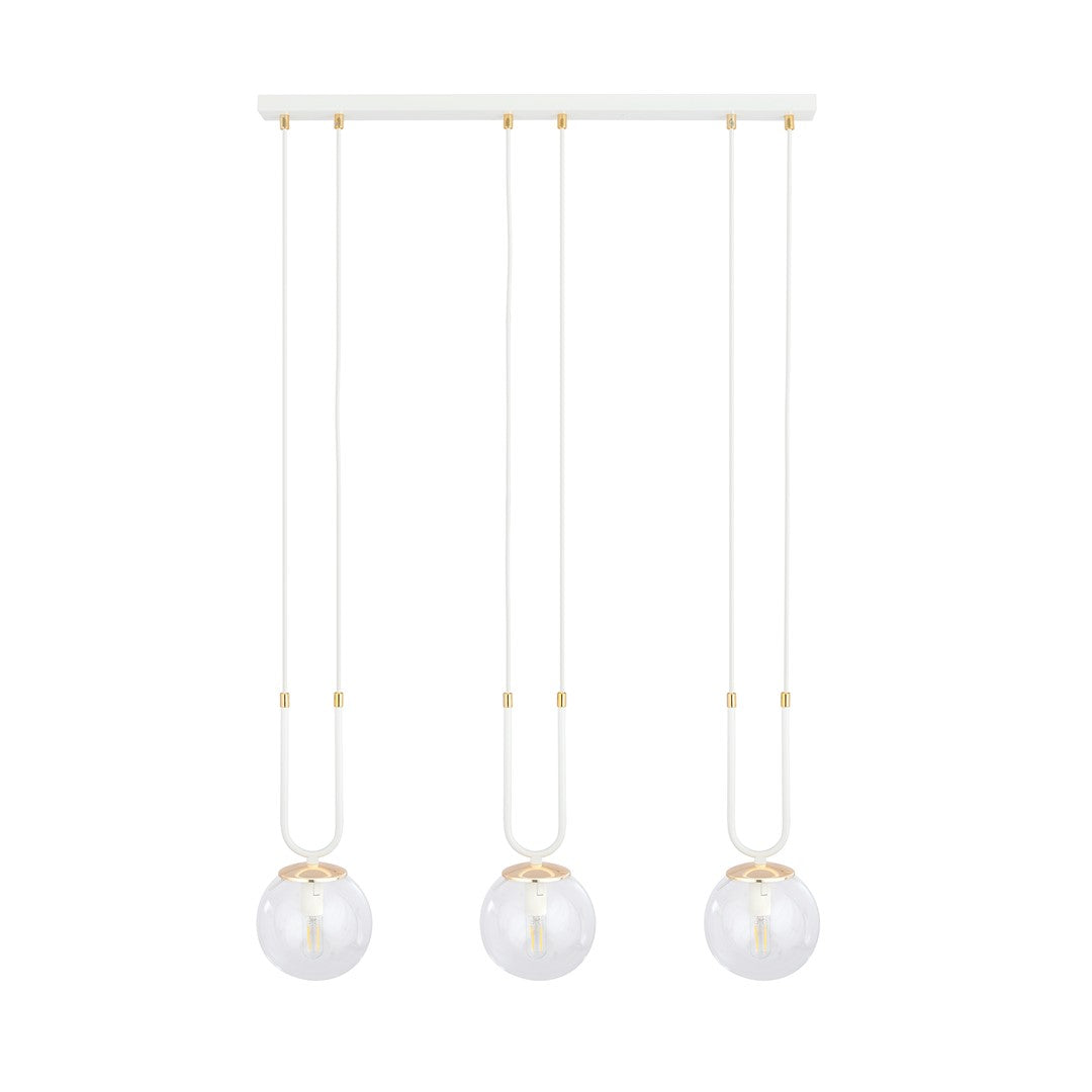 Glam 3-light pendant, white, clear glass