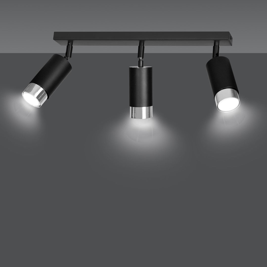 Hiro 3-light ceiling light, black and chrome