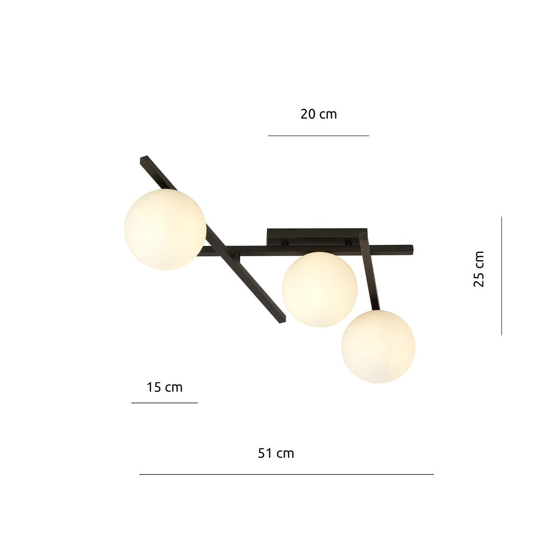 3-light smart ceiling light, black, opal glass
