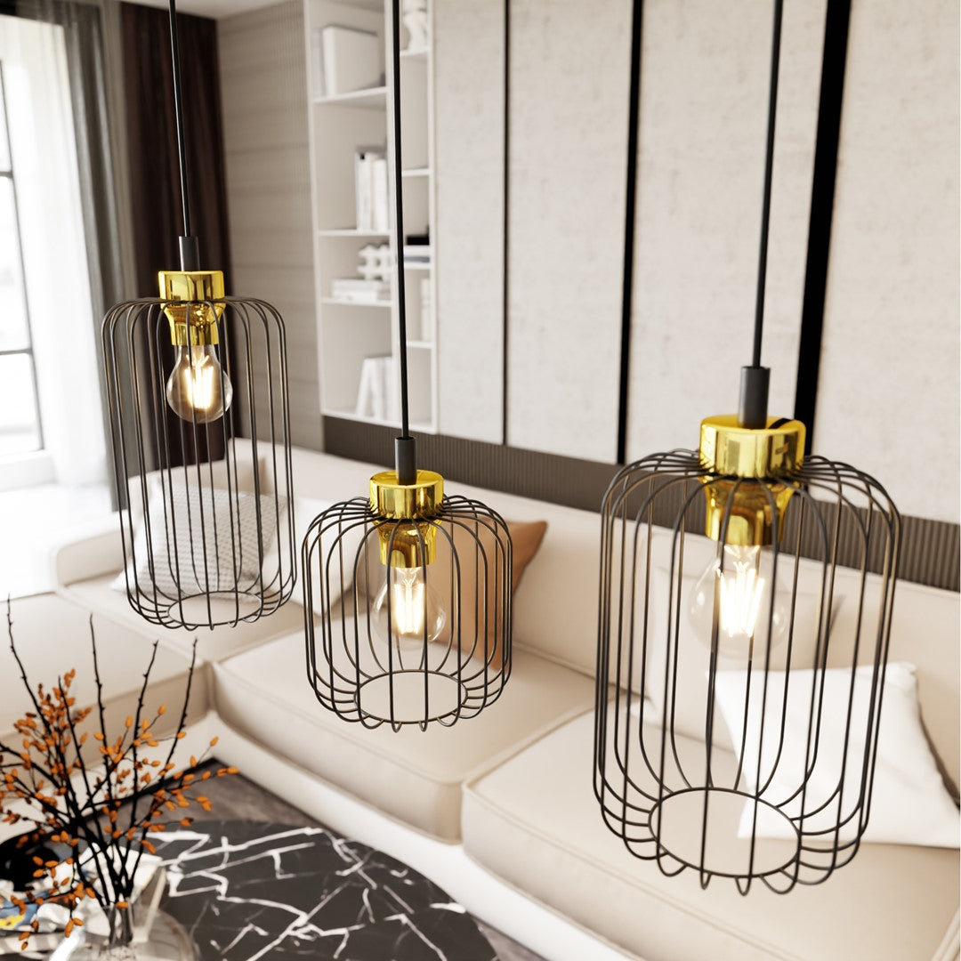 Vander 3-light black and gold pendant light