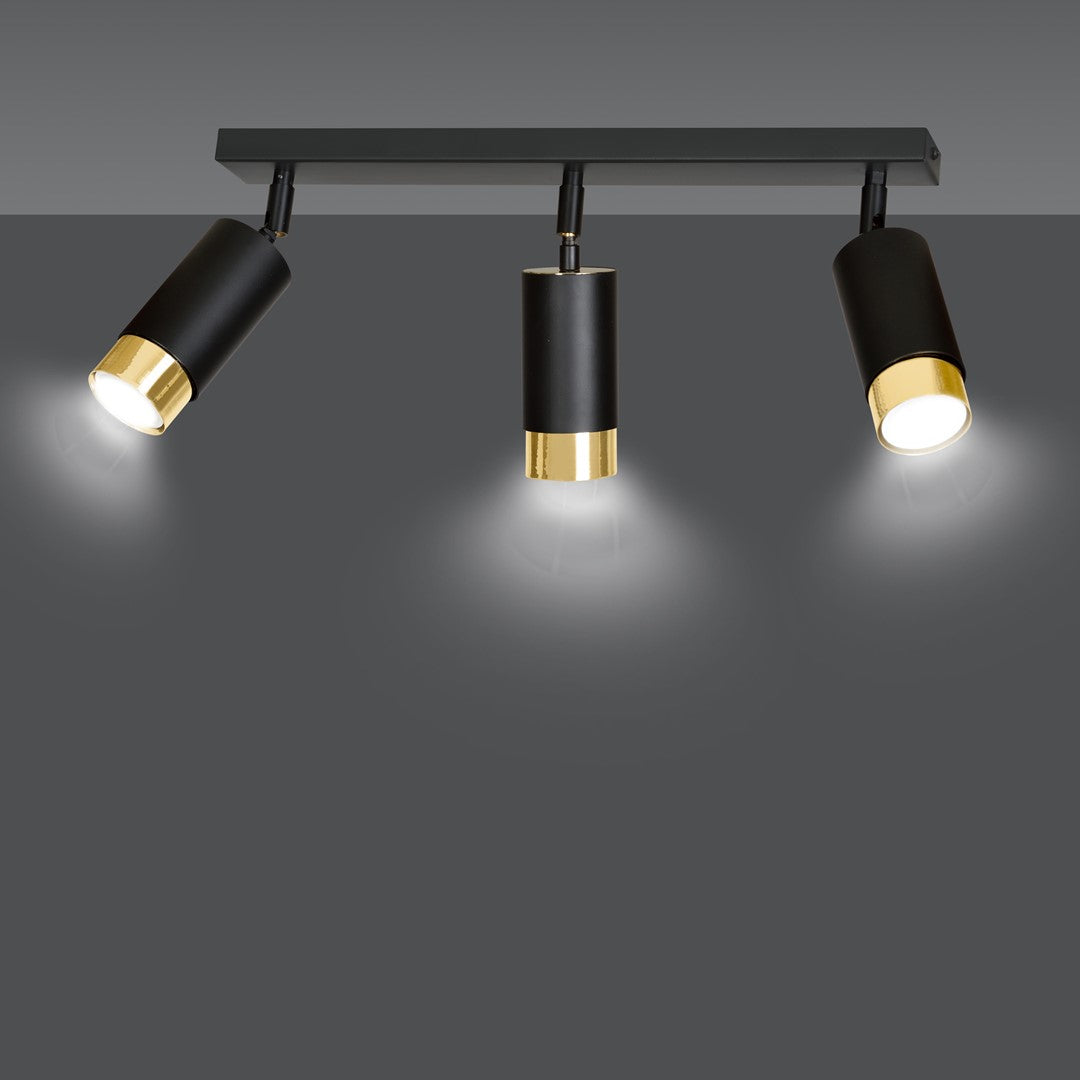 Hiro 3-light ceiling lamp black and gold
