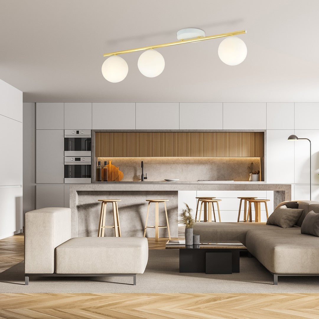 Monza 3-light ceiling light, white, opal glass