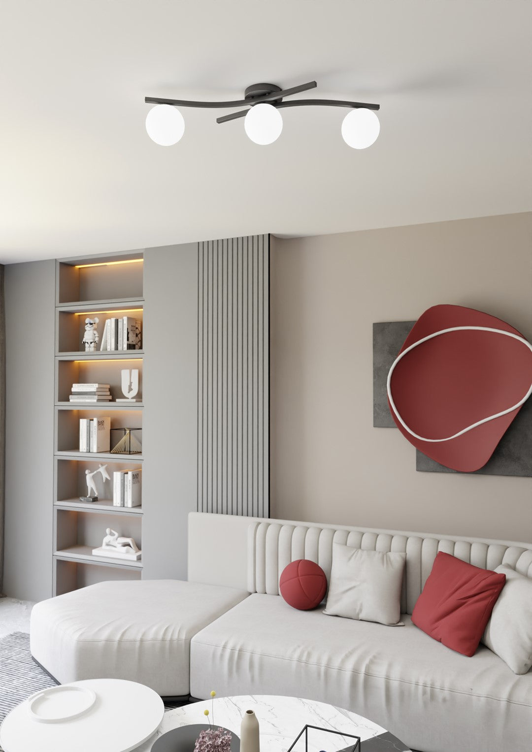 Opus 3-light ceiling light, white, opal glass