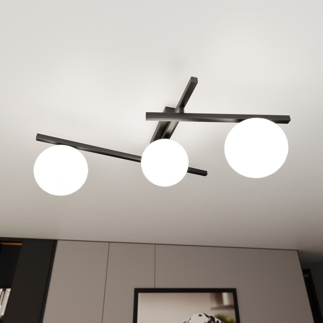 3-light smart ceiling light, black, opal glass