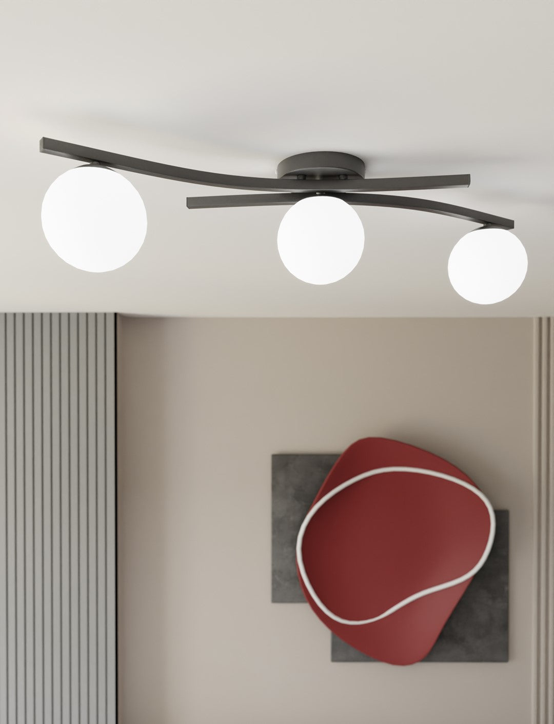 Opus 3-light ceiling light, white, opal glass