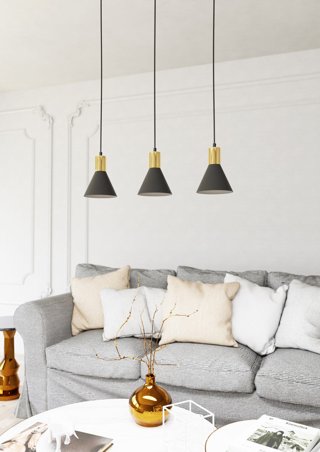 Rosa 3-light black pendant lamp