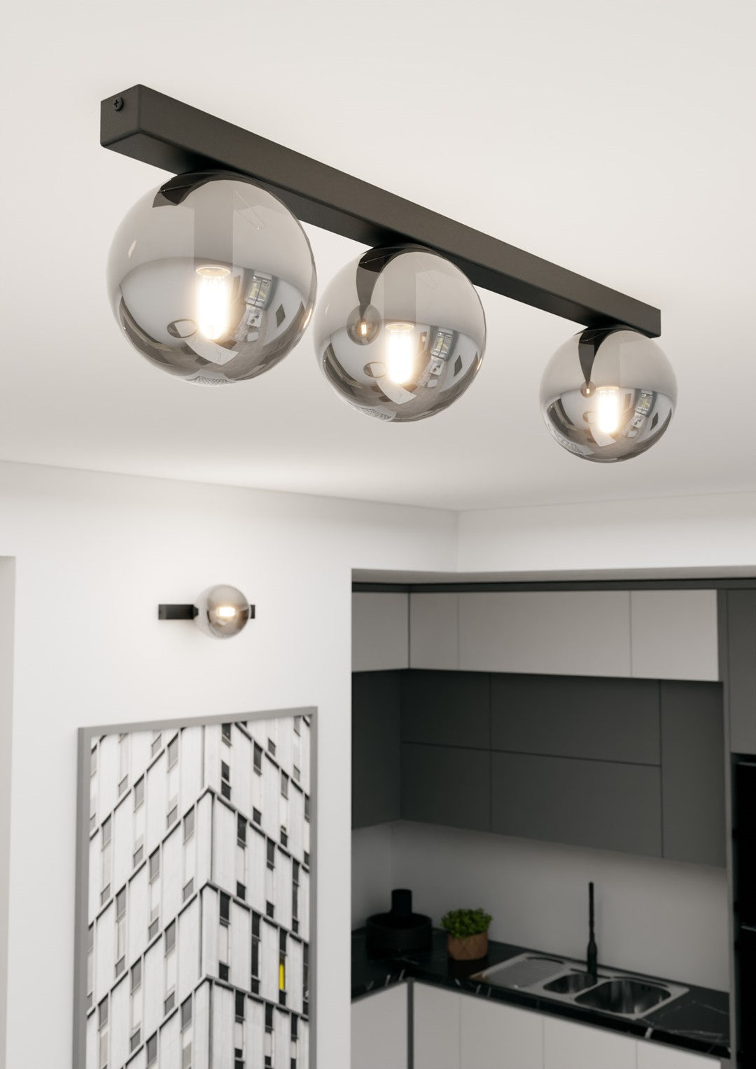 Fit 3-light ceiling light black, graphite glass