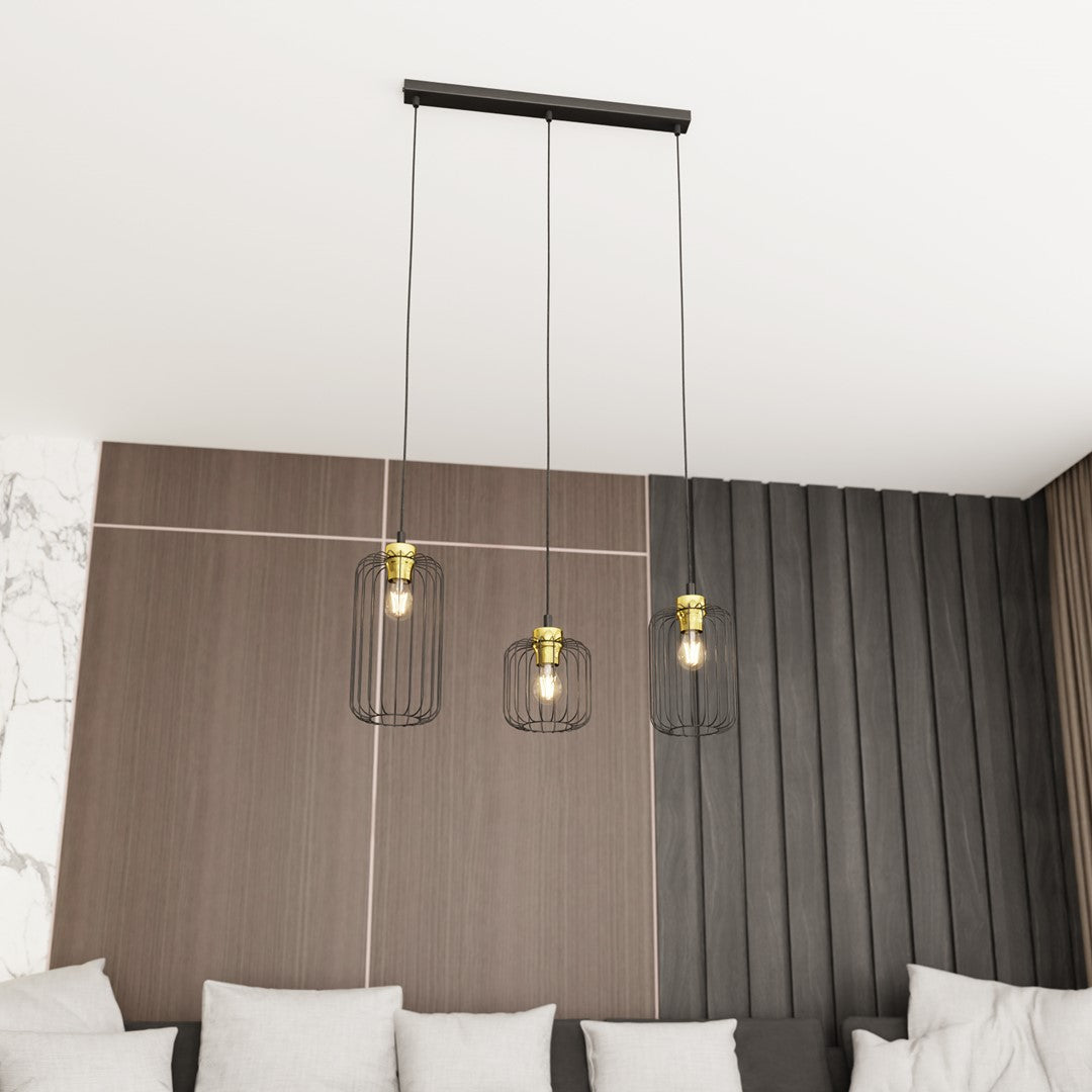 Vander 3-light black and gold pendant light