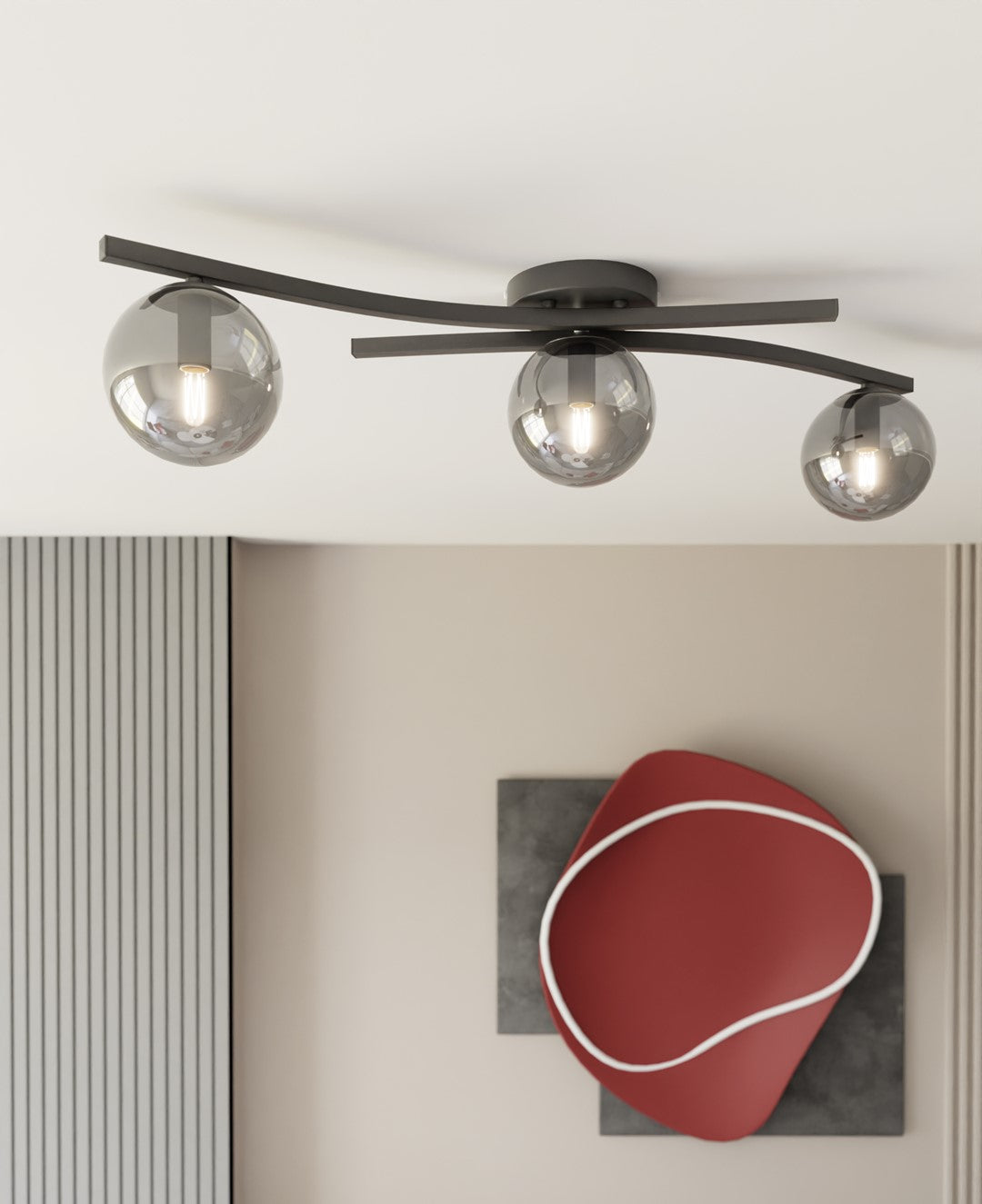 Opus 3-light ceiling light, black, graphite glass
