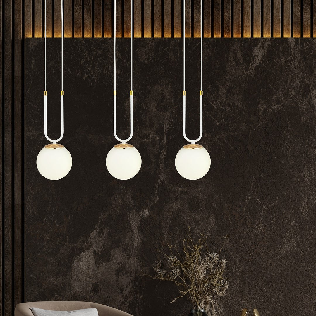 Glam 3-light pendant, white, opal glass