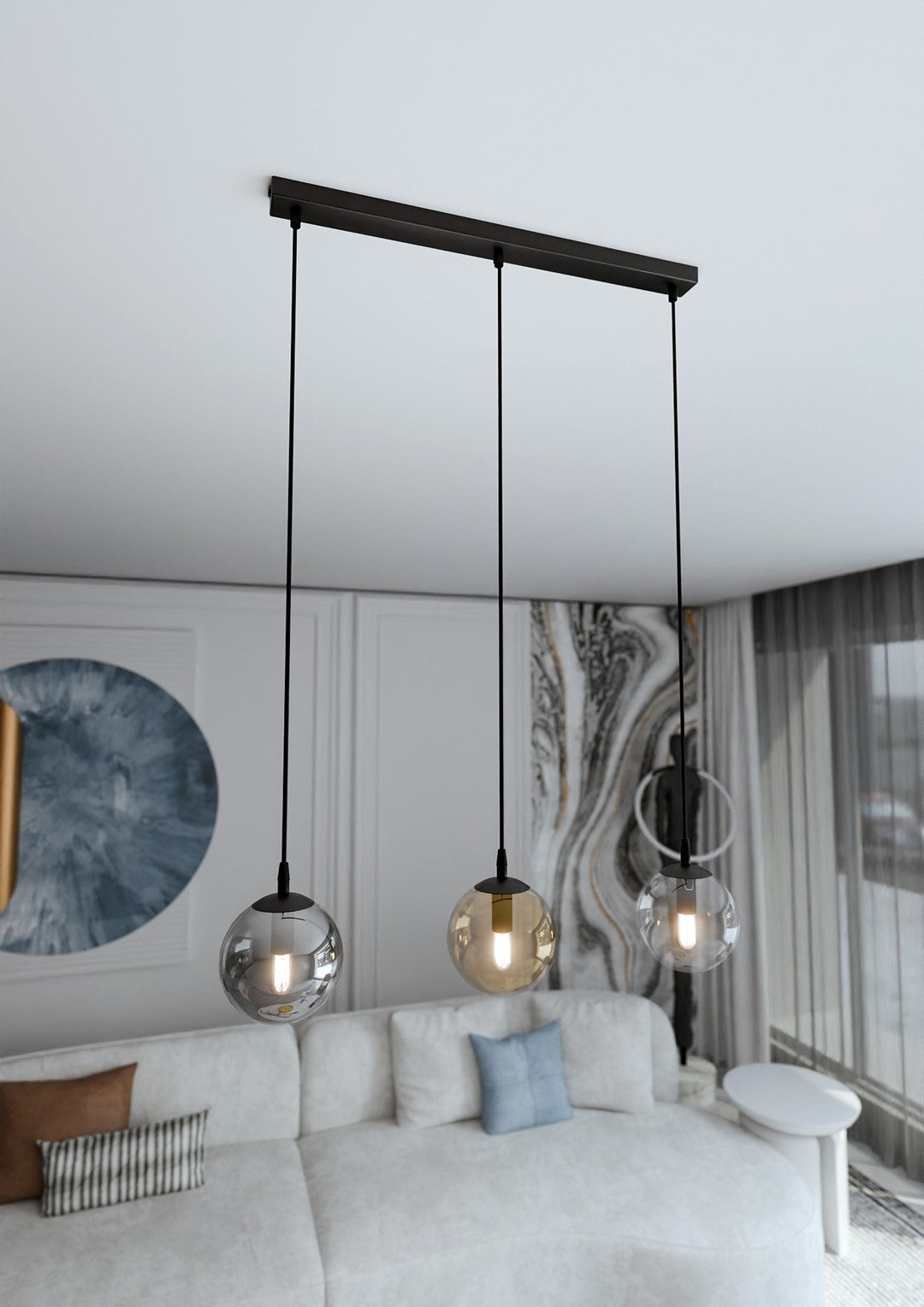 Cosmo 3-light pendant, black, mix