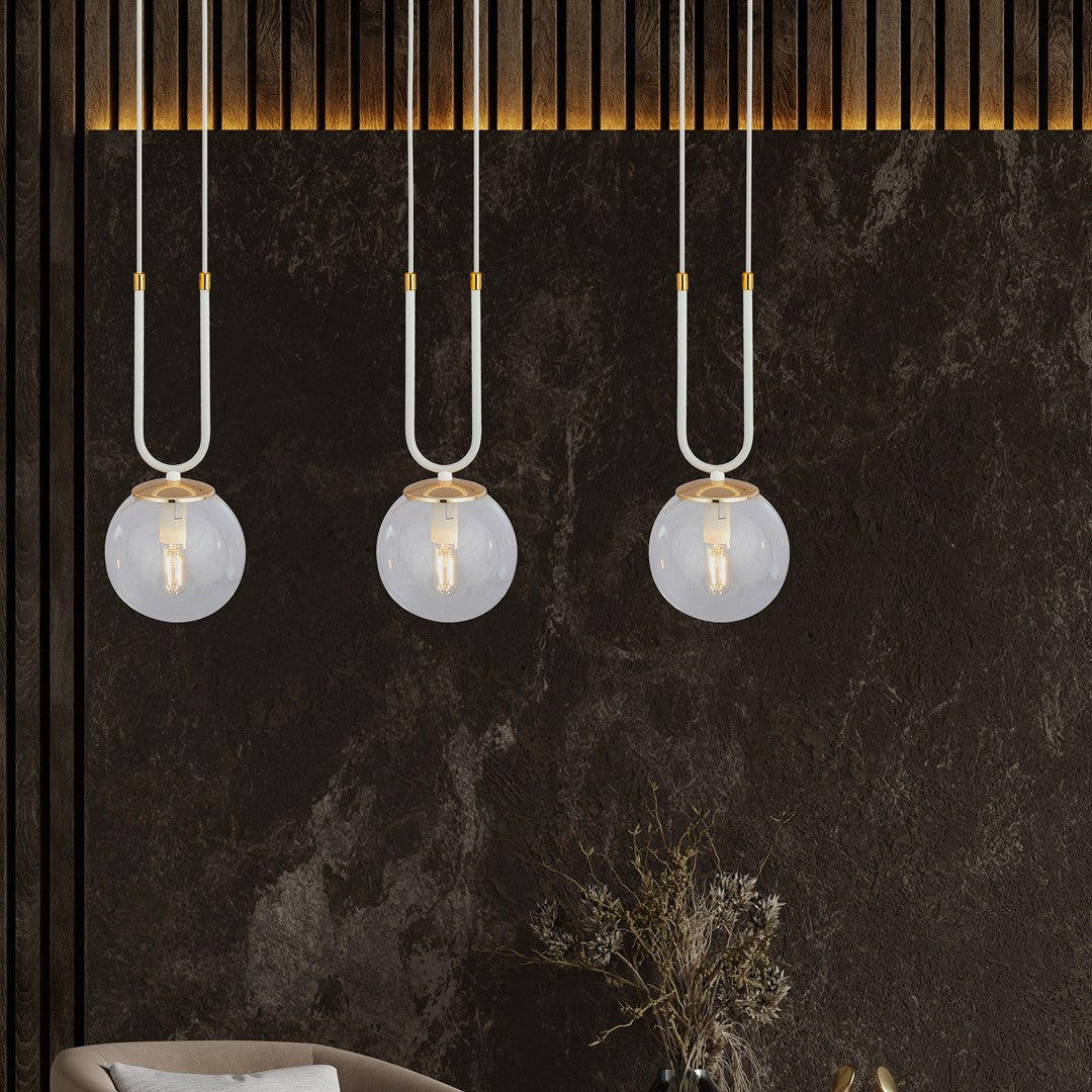Glam 3-light pendant, white, clear glass