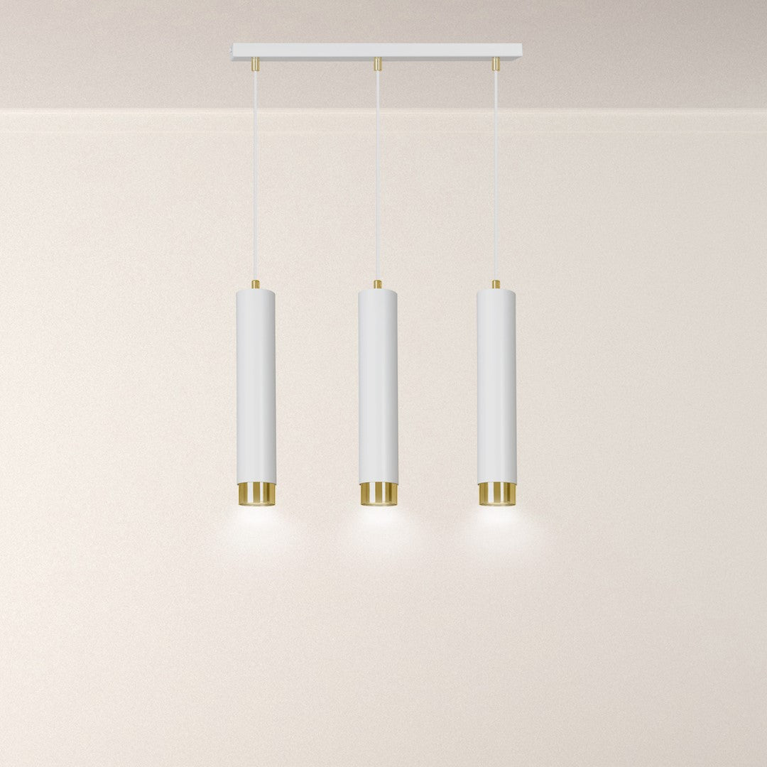 Kibo 3-light pendant lamp in white and gold