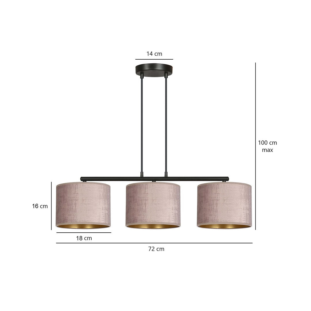 Hilde 3-light black and pink pendant light