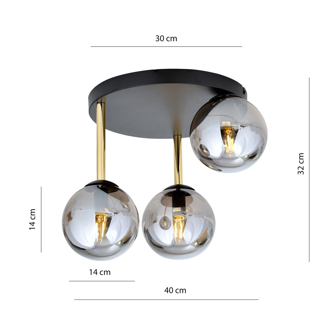 Dolce 3-light ceiling lamp black, graphite glass