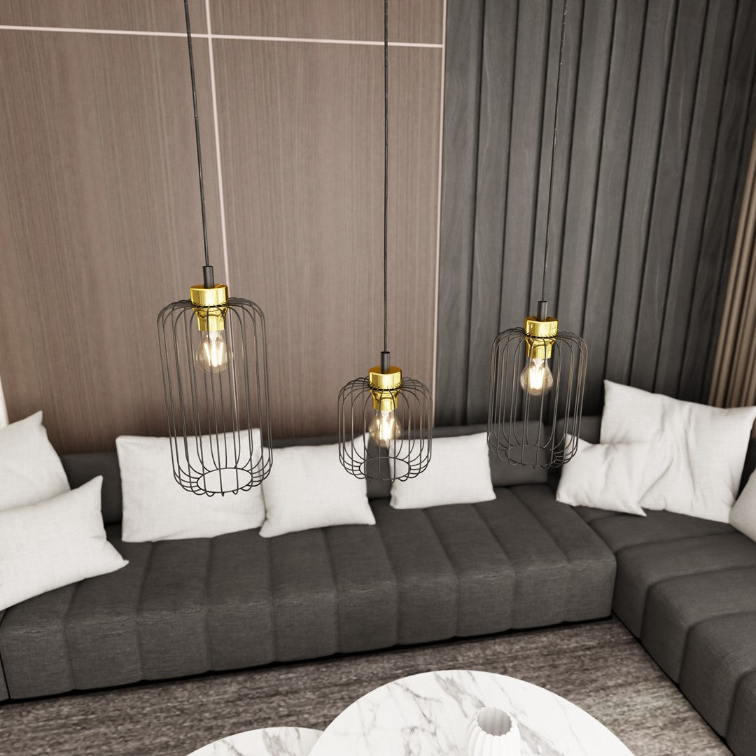 Vander 3-light black and gold pendant light