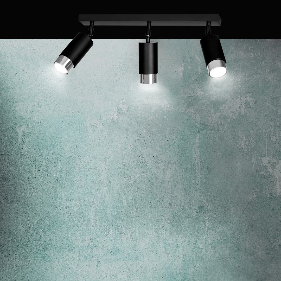 Hiro 3-light ceiling light, black and chrome