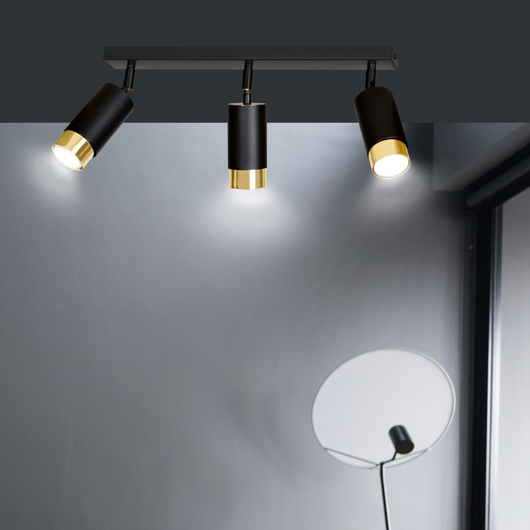 Hiro 3-light ceiling lamp black and gold