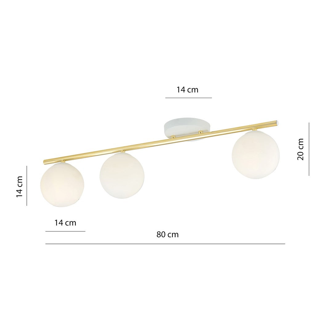 Monza 3-light ceiling light, white, opal glass