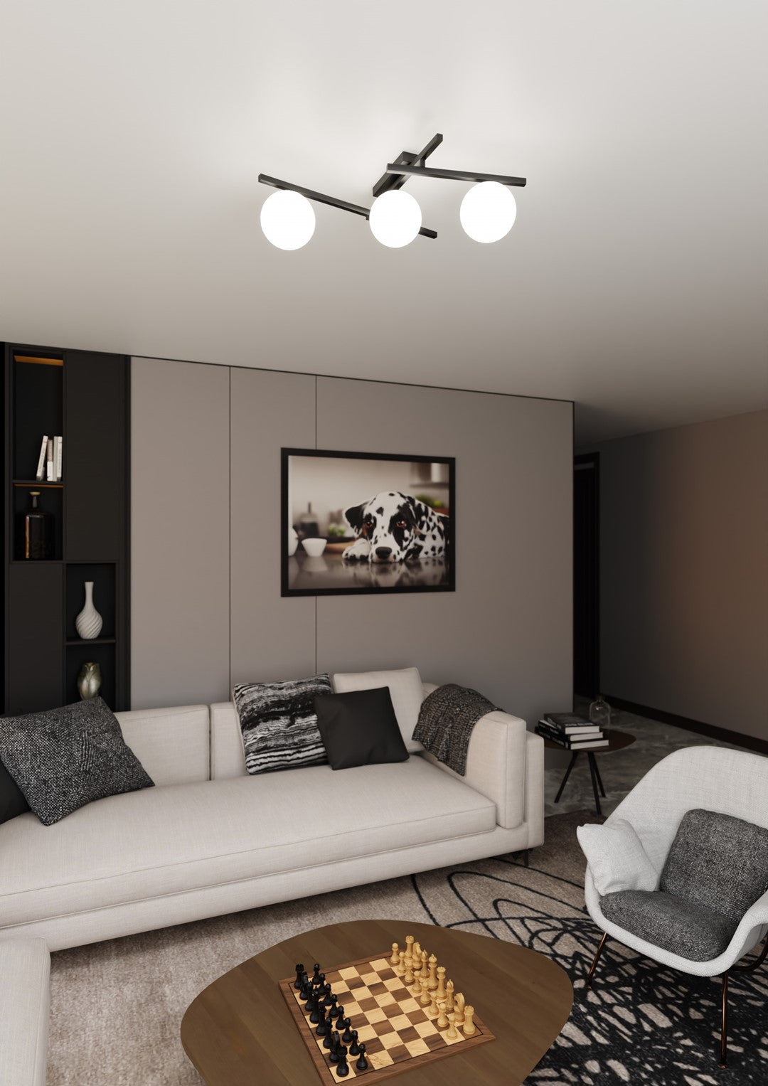 3-light smart ceiling light, black, opal glass
