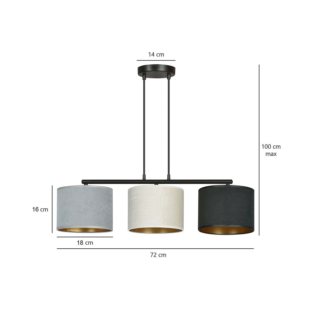 Hilde 3-light pendant, black, mix