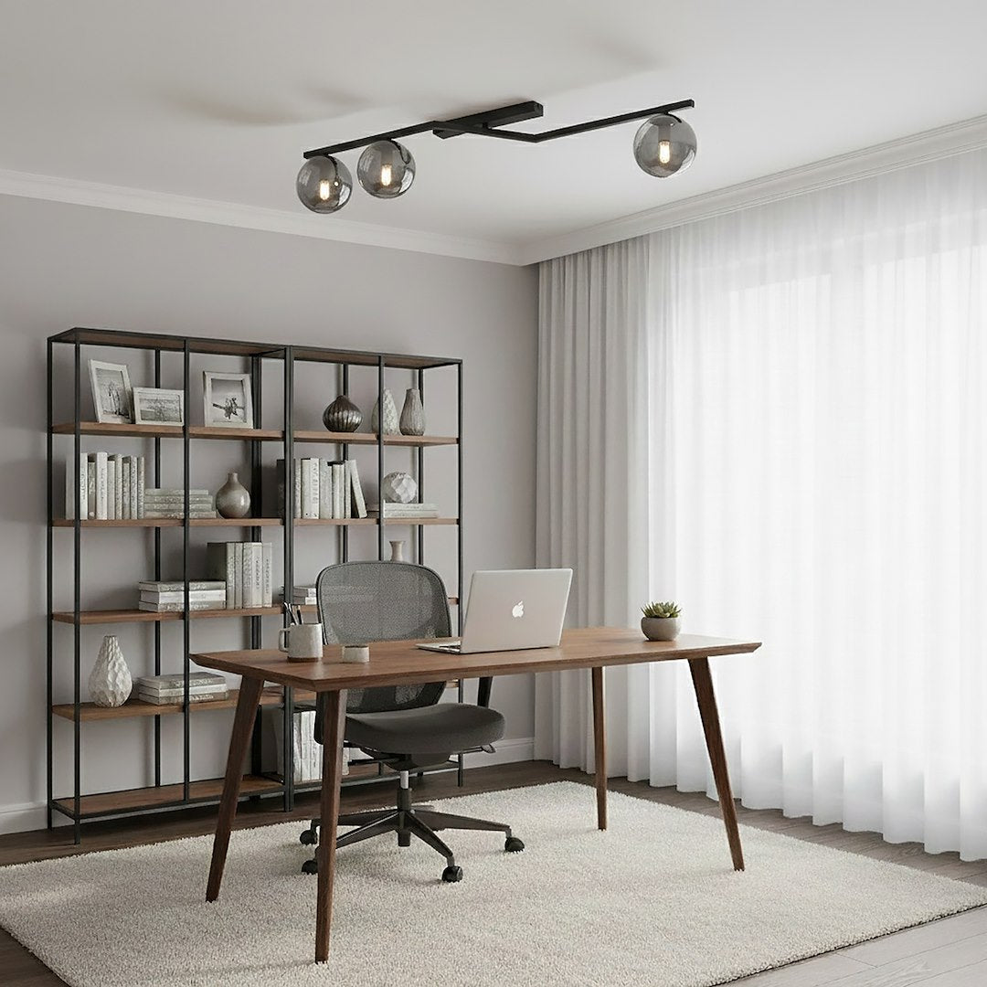 Naton 3-light ceiling light in black and graphite