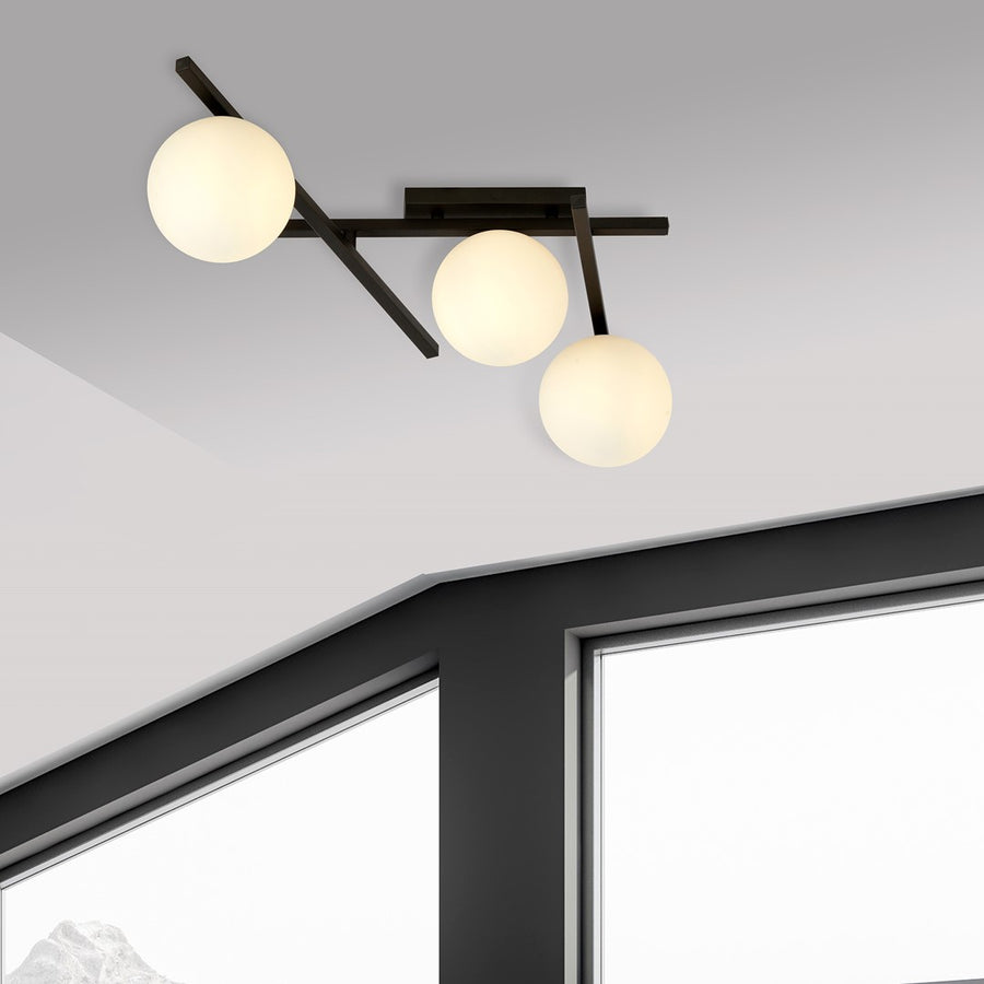 3-light smart ceiling light, black, opal glass