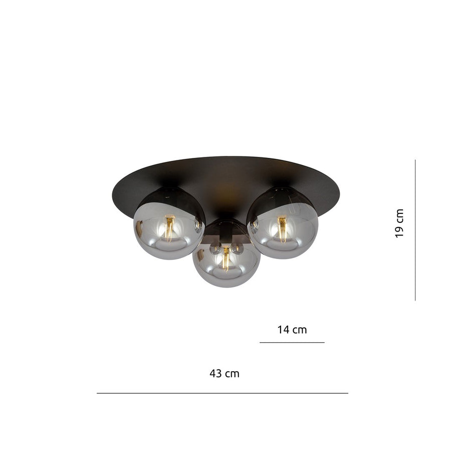 Solar 3-light ceiling light, black, graphite glass
