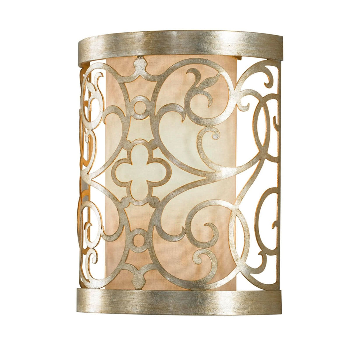 Applique murale Belle Arabesque en lin, feuille d'argent patiné et ivoire, hauteur 24,1 cm
