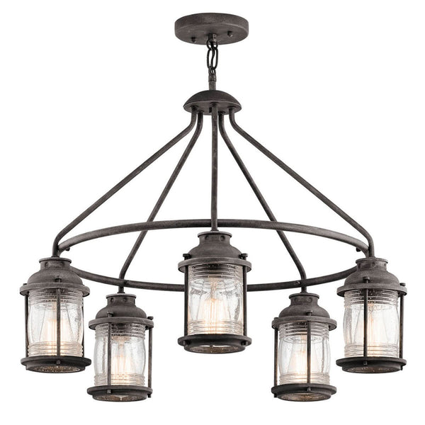 Suspension d'extérieur Ashland Bay en verre, zinc et transparent, 5 lumières, Ø 66,3 cm, IP44