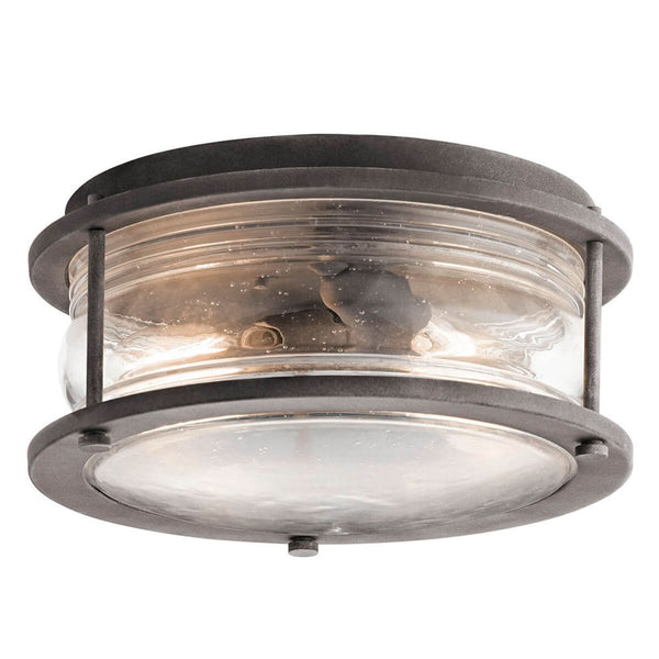 Plafonnier d'extérieur Ashland Bay en verre, zinc et transparent, 2 lumières, Ø 30,5 cm, IP44