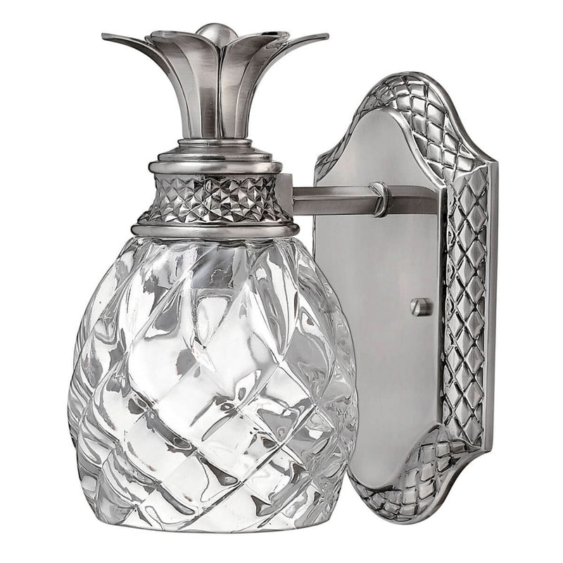 Applique murale Plantation en verre, nickel poli et transparent, hauteur 22 cm, IP44