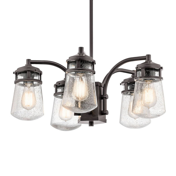Suspension d'extérieur Lyndon en verre, bronze et transparent, 5 lumières, Ø 61 cm, IP44