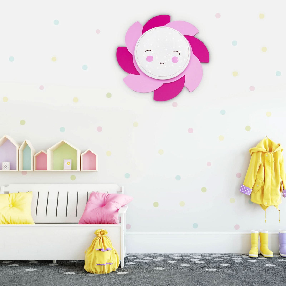 Applique murale LED Soleil Starlight Smile en bois, rose, Ø 60 cm