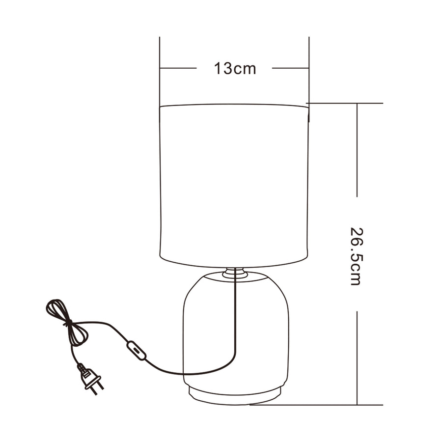 Schéma de dimensions indiquant la largeur de l'abat-jour et la hauteur totale de la lampe