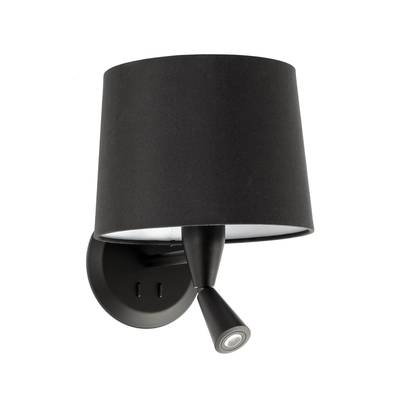 Applique murale Conga en tissu, noir, 2 lumières, hauteur 29 cm