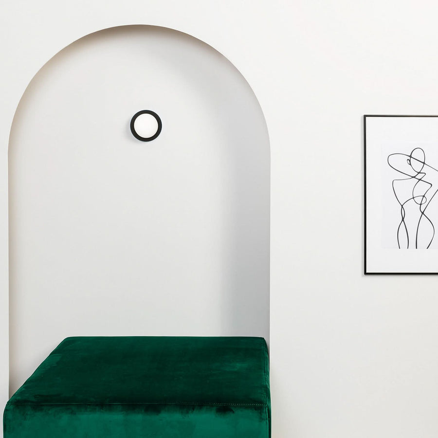 Applique murale LED May IP44 en verre, noir et blanc, Ø 12 cm, IP44