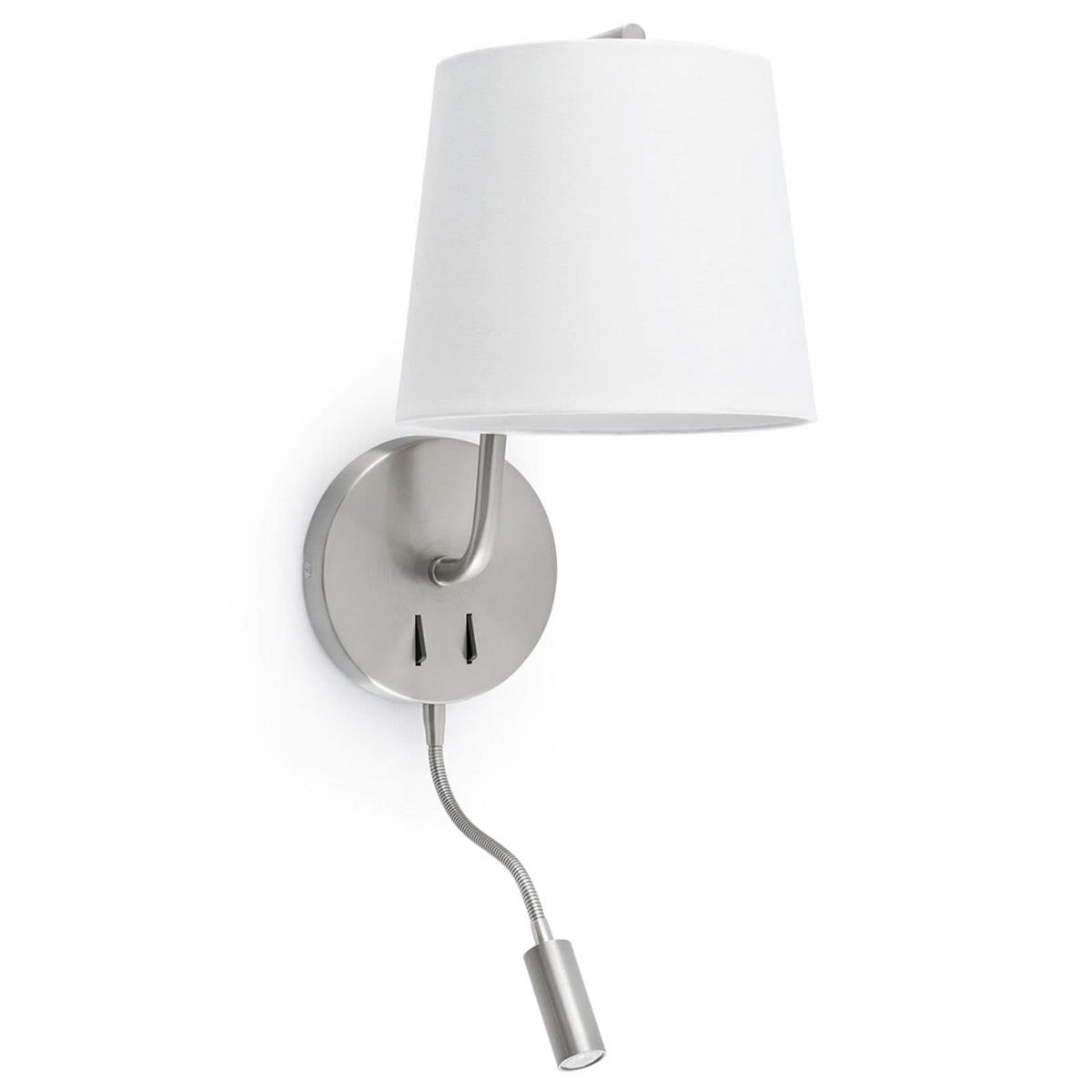 Applique murale Berni en tissu, nickel mat et albâtre, 2 lumières, hauteur 57 cm
